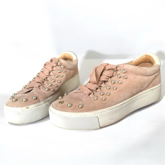 Joie Pink Suede Platform Sneakers With Pearl Studs Sz 37 - Picture 2 of 5